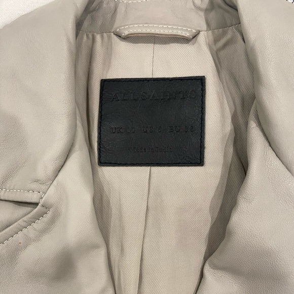 All Saints Light Taupe Leather Moto Jacket - Picture 7 of 8